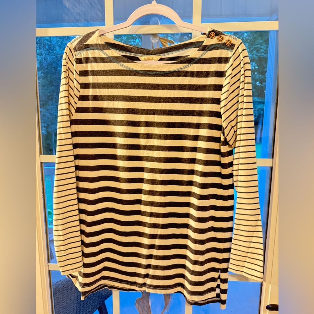 Matilda Jane Heather Gray & Winter White Striped Long-Sleeve Top Size Medium